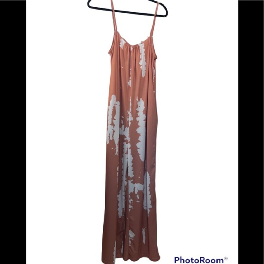NWOT Pink & White Tie-Dye Pocket Sleeveless Wide-Leg Jumpsuit - Women - Picture 9 of 9